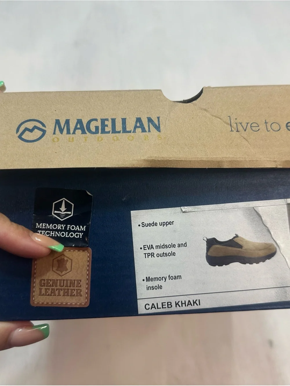 Magellan Outdoors Caleb Slip On Shoes Men’s 10 Khaki Suede Leather Memory Foam